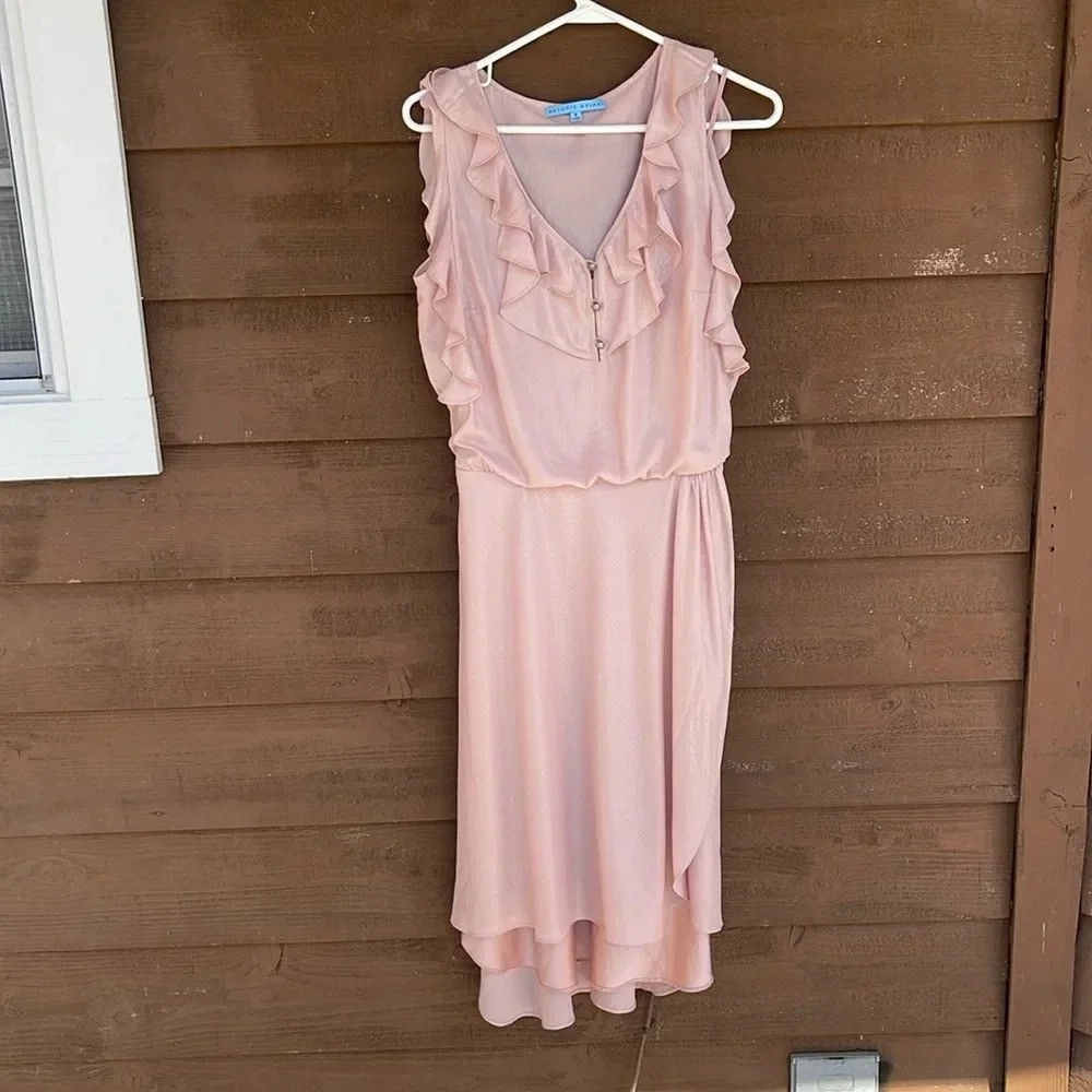 Antonio Melani gold and rose satin slip flutter dress size 8